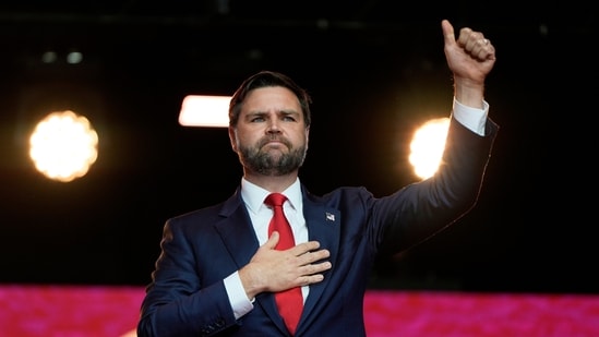 US vice President JD Vance departs after speaking at a memorial for conservative activist Charlie Kirk, Sunday.(Julia Demaree Nikhinson/AP)
