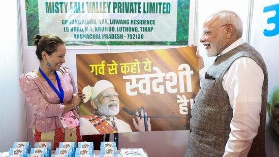 Prime Minister Narendra Modi visits an exhibition organised at Indira Gandhi Park, in Itanagar, Arunachal Pradesh. (PMO)