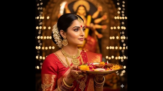 Maha Ashtami 2025: Visual created using the viral Google Gemini trend. (HT.com)