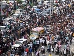 A crowd of mourning fans had gathered at the crematorium in Kamarkuchi before the last rites were performed.