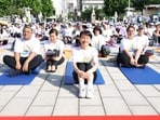 A Yoga Day event in Tokyo.