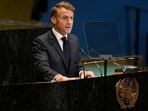 Emmanuel Macron, France's president, during a United Nations conference on a Palestinian two-state solution in New York, US Emmanuel Macron, France's president, during a United Nations conference on a Palestinian two-state solution in New York, US