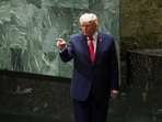 US President Donald Trump gestures after addressing the 80th United Nations General Assembly, in New York City, New York, US, September 23, 2025.