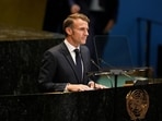 Emmanuel Macron, France's president, during a United Nations conference on a Palestinian two-state solution in New York, US Emmanuel Macron, France's president, during a United Nations conference on a Palestinian two-state solution in New York, US
