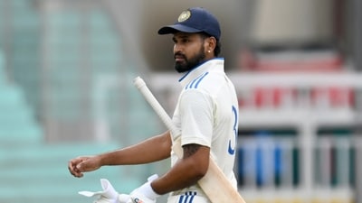 Shreyas Iyer, captain of India A, goes back to the pavilion after being lbw by Rocchiccioli of Australia A during the third day of 1st Test cricket match