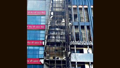 A building after the fire incident in Feroze Gandhi market in Ludhiana on Tuesday. (Manish/HT) A building after the fire incident in Feroze Gandhi market in Ludhiana on Tuesday. (Manish/HT)