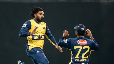 Wanindu Hasaranga (2/27), who grabbed a spectacular ground level catch at mid-off to dismiss Zaman, took over, jettisoning Saim Ayub and skipper Salman Agha. (Surjeet Yadav) Wanindu Hasaranga (2/27), who grabbed a spectacular ground level catch at mid-off to dismiss Zaman, took over, jettisoning Saim Ayub and skipper Salman Agha. (Surjeet Yadav)