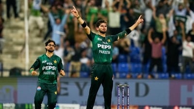On a night that offered plenty of seam movement to pacers, Shaheen Shah Afridi (3/28) made the first strike, eliciting an uppish flick from Mendis that ended with Hussain Talat. (AP) On a night that offered plenty of seam movement to pacers, Shaheen Shah Afridi (3/28) made the first strike, eliciting an uppish flick from Mendis that ended with Hussain Talat. (AP)
