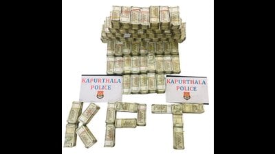 Cash recovered by the Kapurthala police on Tuesday. (HT Photo)