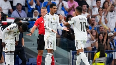 Real Madrid's Kylian Mbappe and Jude Bellingham (AP) Real Madrid's Kylian Mbappe and Jude Bellingham (AP)