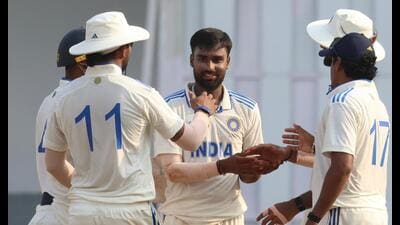 Spinner Manav Suthar celebrating after taking a wicket during India A and Australia A match in Lucknow. (Sourced) Spinner Manav Suthar celebrating after taking a wicket during India A and Australia A match in Lucknow. (Sourced)