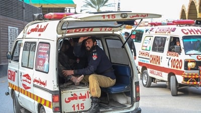 FILE - An ambulance transports injured blast victims outside the police headquarters in Peshawar. (Photo by Abdul MAJEED / AFP) (AFP) FILE - An ambulance transports injured blast victims outside the police headquarters in Peshawar. (Photo by Abdul MAJEED / AFP) (AFP)