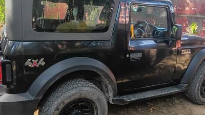 The Thar – allegedly illegaly customised with tinted windows and broad alloy wheels – is registered in the name of ACP (Sarai) Rajesh Kumar Lohan, according to police. (HT Photo) The Thar – allegedly illegaly customised with tinted windows and broad alloy wheels – is registered in the name of ACP (Sarai) Rajesh Kumar Lohan, according to police. (HT Photo)