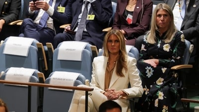 U.S. first lady Melania Trump listens as U.S. President Donald Trump addresses the 80th United Nations General Assembly, in New York City, New York, U.S., September 23, 2025. REUTERS/Jeenah Moon (REUTERS)