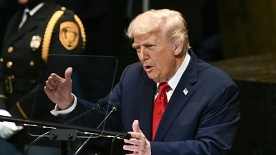 US President Donald Trump delivers remarks to the United Nations General Assembly at the UN headquarters in New York City on September 23, 2025. (Photo by Brendan SMIALOWSKI / AFP) (AFP) US President Donald Trump delivers remarks to the United Nations General Assembly at the UN headquarters in New York City on September 23, 2025. (Photo by Brendan SMIALOWSKI / AFP) (AFP)