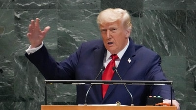 US President Donald Trump delivers remarks to the United Nations General Assembly at the UN headquarters in New York City on September 23, 2025. (AFP)