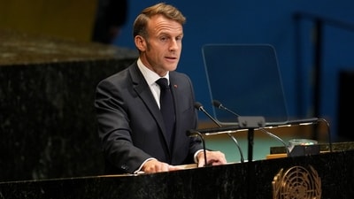 Emmanuel Macron, France's president, during a United Nations conference on a Palestinian two-state solution in New York, US (Bloomberg) Emmanuel Macron, France's president, during a United Nations conference on a Palestinian two-state solution in New York, US (Bloomberg)