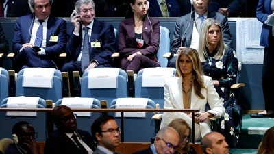 First lady Melania Trump (R) listens as U.S. President Donald Trump speaks during the 80th session of the UN�s General Assembly (UNGA) on September 23, 2025 in New York City. (Getty Images via AFP) First lady Melania Trump (R) listens as U.S. President Donald Trump speaks during the 80th session of the UN�s General Assembly (UNGA) on September 23, 2025 in New York City. (Getty Images via AFP)