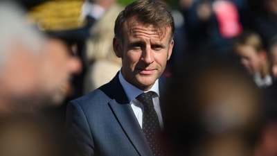 Emmanuel Macron’s convoy was stopped in Manhattan after France recognized Palestine. (AFP) Emmanuel Macron’s convoy was stopped in Manhattan after France recognized Palestine. (AFP)