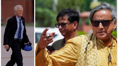 L: Peter Navarro, White House senior counselor for trade and manufacturing | R: Congress MP Shashi Tharoor. (Reuters and PTI)