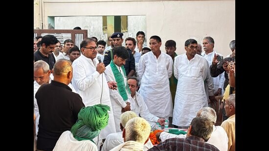 INLD chief Abhay Singh Chautala during a programme in Sonepat on Tuesday. (HT Photo)