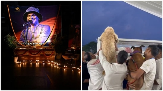 Assam chief minsiter Himanta Biswa Sarma posted a video from the funeral showing the dogs being brought near Zubeen’s body,