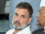 Rahul Gandhi with party president Mallikarjun Kharge during a meeting of the Congress Working Committee (CWC) at Sadaqat Ashram in Patna on Wednesday, Sept 24, 2025.