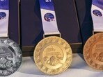 Medals for the World Para Athletics Championships being unveiled during an event organised by Paralympic Committee of India (PCI), in New Delhi. (PTI)
