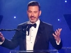 Jimmy Kimmel speaks during the Pre-GRAMMY gala, hosted by the Recording Academy and Clive Davis, in Beverly Hills, California.