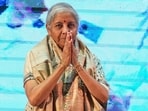 Finance Minister Nirmala Sitharaman greets during a discussion on 'Next Gen GST' reforms