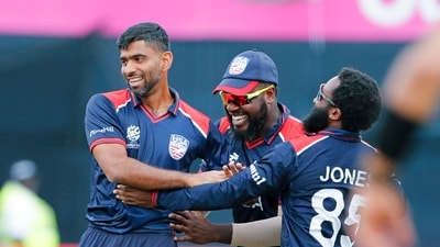 USA's Saurabh Netravalkar and teammates celebrate the dismissal of India's Virat Kohli during their Group A match (Surjeet Yadav) USA's Saurabh Netravalkar and teammates celebrate the dismissal of India's Virat Kohli during their Group A match (Surjeet Yadav)