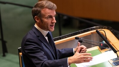 France's President Emmanuel Macron addresses the 80th session of the United Nations General Assembly, Tuesday, Sept. 23, 2025, at U.N. headquarters. (AP) France's President Emmanuel Macron addresses the 80th session of the United Nations General Assembly, Tuesday, Sept. 23, 2025, at U.N. headquarters. (AP)