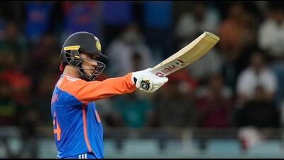 Abhishek Sharma celebrates his fifty runs during the Asia Cup match against Bangladesh at Dubai International Cricket Stadium. (AP) Abhishek Sharma celebrates his fifty runs during the Asia Cup match against Bangladesh at Dubai International Cricket Stadium. (AP)
