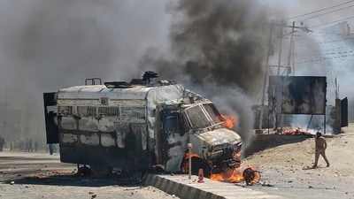 A police vehicle is set on fire during a protest by locals demanding federal statehood from the Indian government, in the high-altitude Leh town, in the region of Ladakh, India, Wednesday, Sept. 24, 2025. (AP) A police vehicle is set on fire during a protest by locals demanding federal statehood from the Indian government, in the high-altitude Leh town, in the region of Ladakh, India, Wednesday, Sept. 24, 2025. (AP)