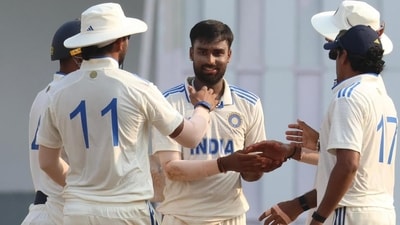Spinner Manav Suthar celebrating after taking a wicket during India A and Australia A match in Lucknow. (HT) Spinner Manav Suthar celebrating after taking a wicket during India A and Australia A match in Lucknow. (HT)