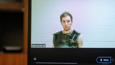 Tyler Robinson, 22, the suspect in the shooting death of Charlie Kirk, appears by camera before 4th District Court Judge Tony Graf on Tuesday, Sept. 16, 2025. (via REUTERS)