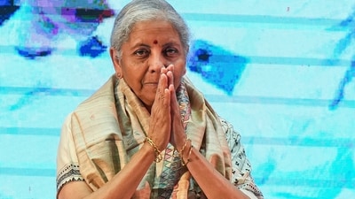 Finance Minister Nirmala Sitharaman greets during a discussion on 'Next Gen GST' reforms (PTI) Finance Minister Nirmala Sitharaman greets during a discussion on 'Next Gen GST' reforms (PTI)