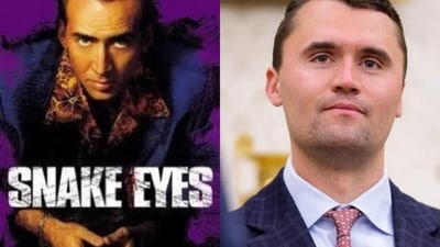 Snake Eyes, starring Nicolas Cage, is directed by Brian de Palma and was released in 1998, with internet users finding similarities between the film's plot and Charlie Kirk's assassination. (X/@@UnionOfOpposits and X/@EricLDaugh) Snake Eyes, starring Nicolas Cage, is directed by Brian de Palma and was released in 1998, with internet users finding similarities between the film's plot and Charlie Kirk's assassination. (X/@@UnionOfOpposits and X/@EricLDaugh)
