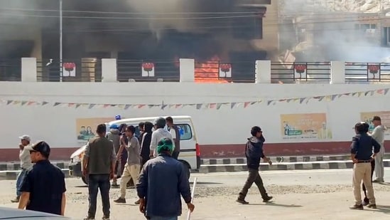 The situation worsened when some youth pelted stones at the headquarters of the BJP and the Hill Council.&nbsp;(ANI Video Grab)