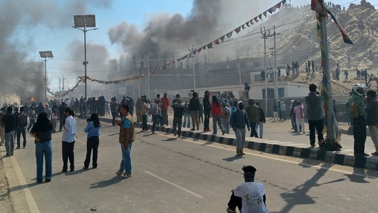 At least four people were killed and over 50 were injured after a massive agitation over demands for Ladakh's statehood and other things turned violent in Leh on Wednesday.(AFP)
