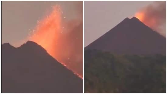 A video of the eruption was captured by one of the Indian Navy's warships. (Screengrab/X/@sansad_tv)