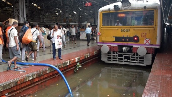 Railway tracks submerged at Sealdah railway station after heavy rainfall in Kolkata.(Saikat Paul/ANI)