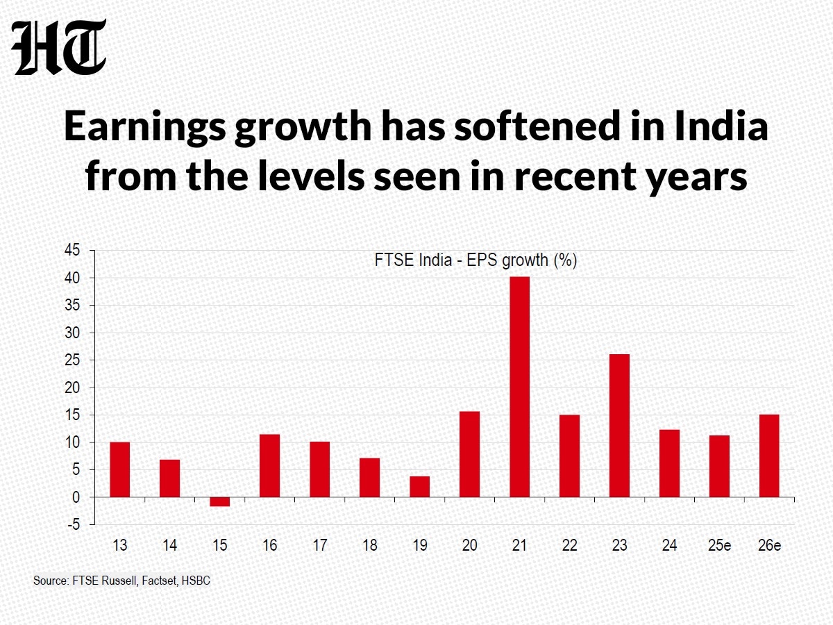Earnings growth has softened in India from the levels seen in recent years. (HSBC/HT) Earnings growth has softened in India from the levels seen in recent years. (HSBC/HT)