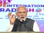 Prime Minister Narendra Modi addresses the 3rd edition of the UP International Trade show, in Gautam Buddha Nagar, on Thursday (ANI Video Grab) Prime Minister Narendra Modi addresses the 3rd edition of the UP International Trade show, in Gautam Buddha Nagar, on Thursday (ANI Video Grab)