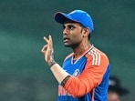 India's captain Suryakumar Yadav speaks during a match. India's captain Suryakumar Yadav speaks during a match.