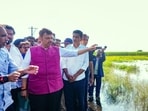 Latur, Sep 24 (ANI): Maharashtra Chief Minister Devendra Fadnavis visits the areas affected by heavy rain at Aurad Shahajani, at Nilanga Taluka in Latur on Wednesday. (@CMOMaharashtra X/ANI Photo) (CMO Maharashtra - X)