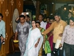 West Bengal chief minister Mamata Banerjee during the inauguration of a grand Durga Puja pandal in Kolkata.