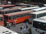 Pune, India - April 28, 2022:MSRTC busses at Swargate ST stand in Pune, India, Thursday, April 28, 2022-HT photo Pune, India - April 28, 2022:MSRTC busses at Swargate ST stand in Pune, India, Thursday, April 28, 2022-HT photo