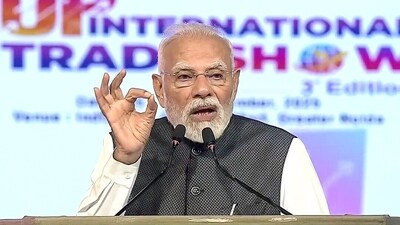 Prime Minister Narendra Modi addresses the 3rd edition of the UP International Trade show, in Gautam Buddha Nagar, on Thursday (ANI Video Grab) (ANI Garb ) Prime Minister Narendra Modi addresses the 3rd edition of the UP International Trade show, in Gautam Buddha Nagar, on Thursday (ANI Video Grab) (ANI Garb )