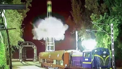 India's launch of the intermediate-range Agni-Prime missile from a rail-based Mobile launcher system on Thursday. (ANI) India's launch of the intermediate-range Agni-Prime missile from a rail-based Mobile launcher system on Thursday. (ANI)